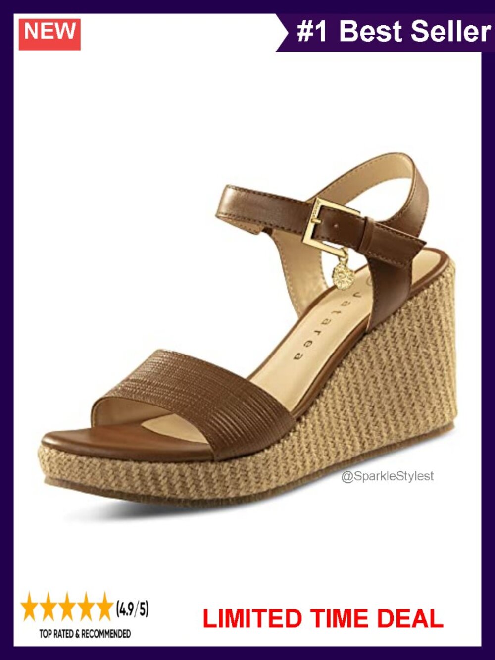 Leather Wedge Sandals Ankle Strap Buckle Round Toe Rubber Sole Summer